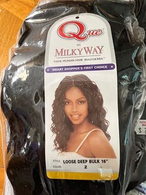Que by Milky Way Loose Deep Bulk 16" Human Hair - Color 2 (Black) 2 packs
